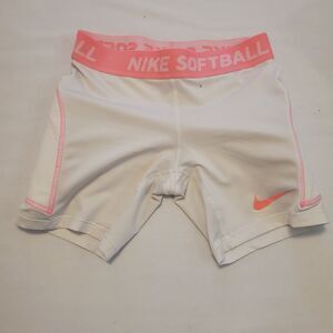 Nike Womens Sz Med Dri Fit  Softball Slider Shorts White Pink Tight Fit